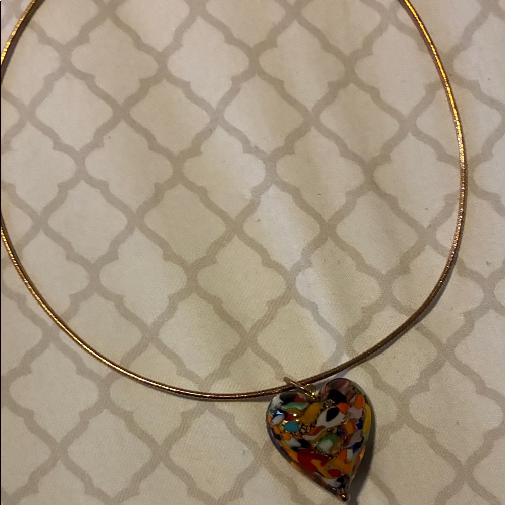Murano Multicolor Heart Pendant Necklace on Gold Choker
